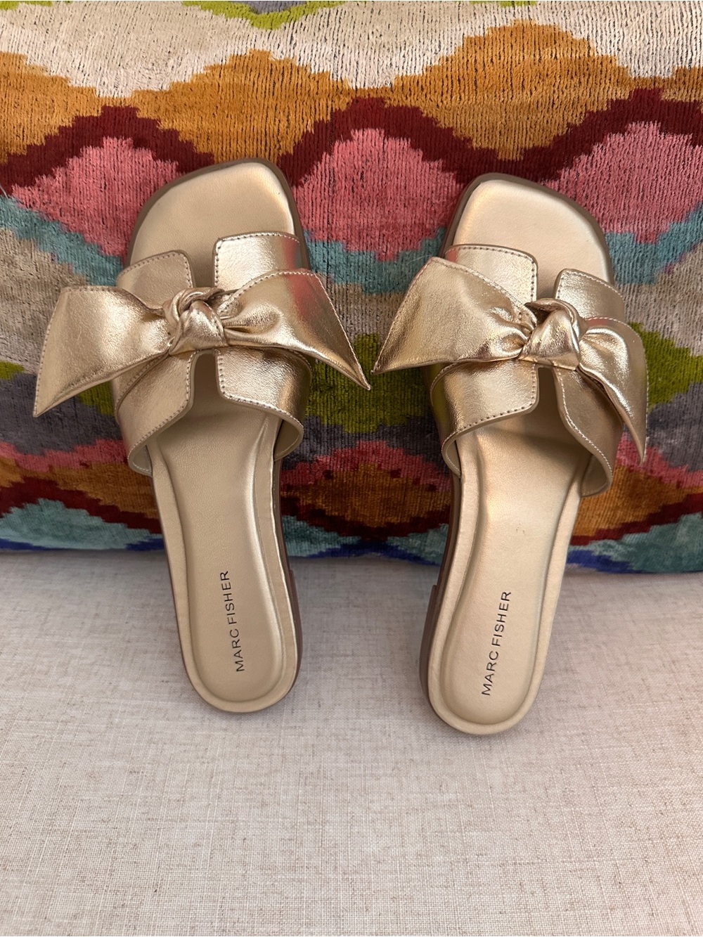 Marc Fisher Metallic Gold Knot Slide Mules